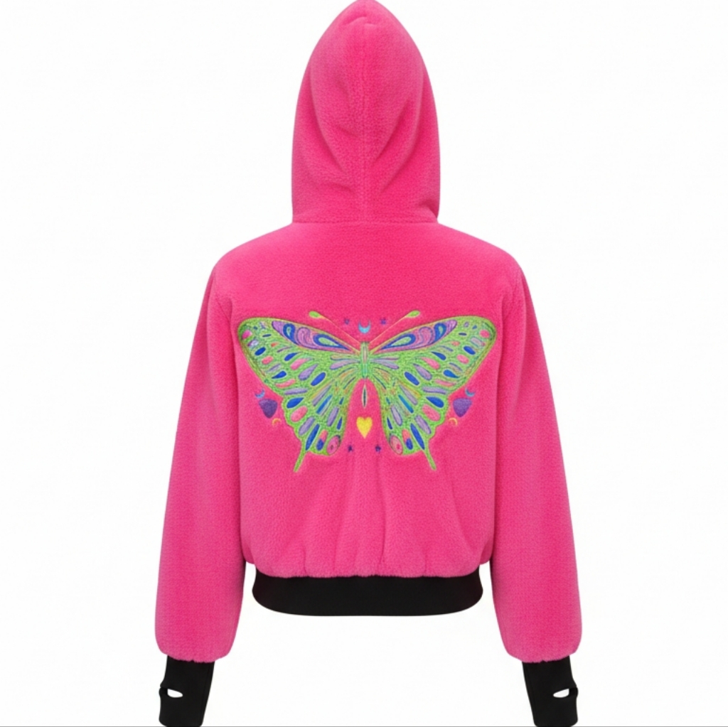 Club Exx Dolls Kill Monarch Mania Butterfly Faux Fur Hoodie Pink Small Worn Once
